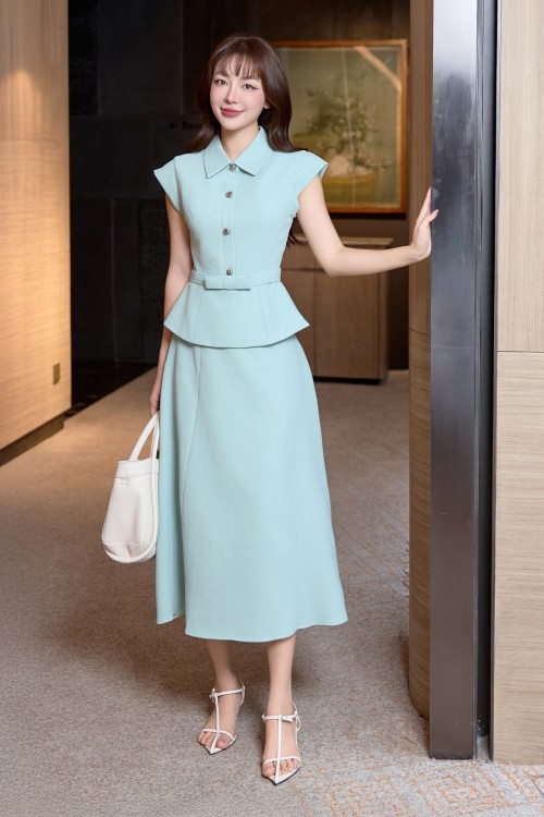Turquoise Woven Flared Skirt