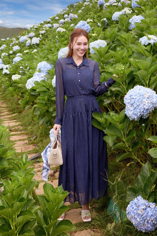 Dark Navy Organza Flared Skirt