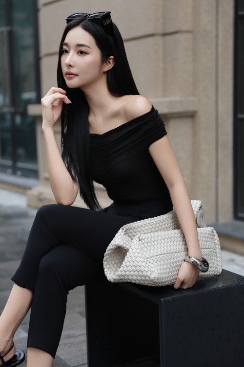 Black Woven Baggy Pants