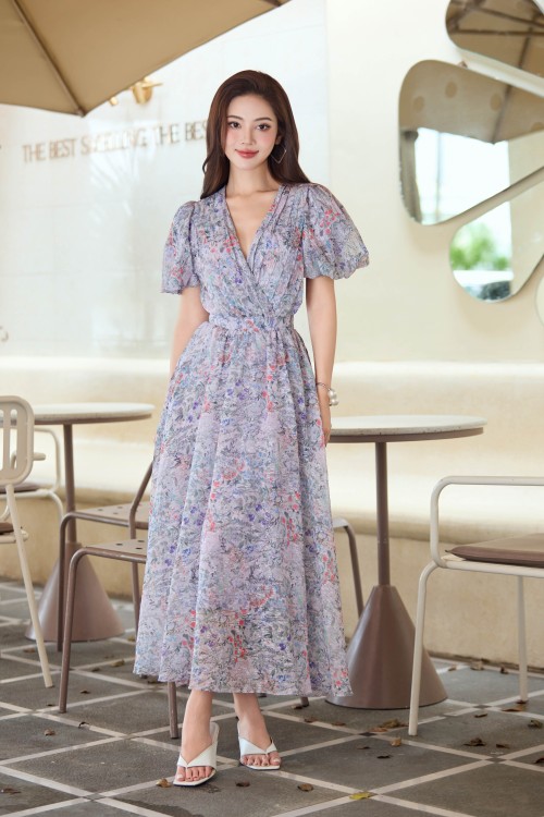 Light Purple Voile Flared Dress