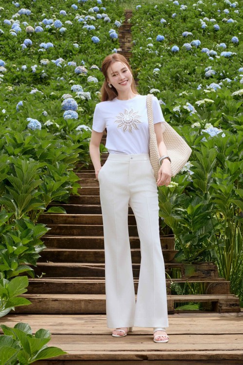 White Raw Flared Pants