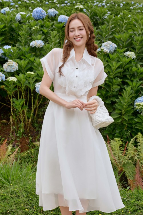 White Organza Flared Dress