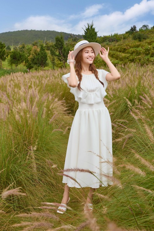 White Woven Flared Dress