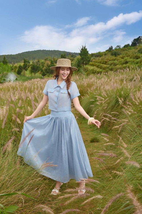 Blue - Grey Organza Shirt