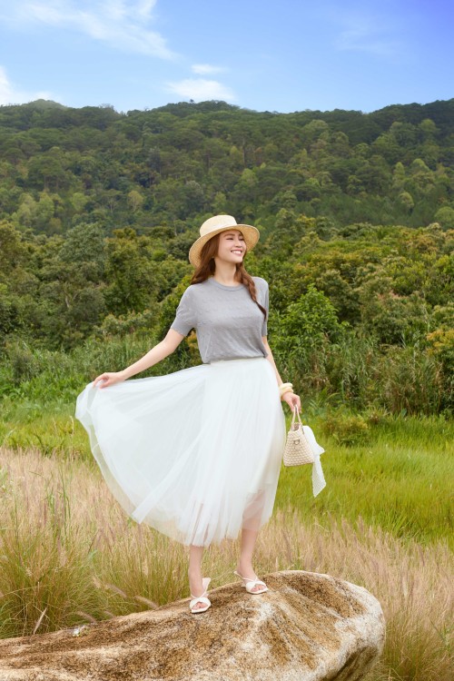 White Mesh Flared Skirt