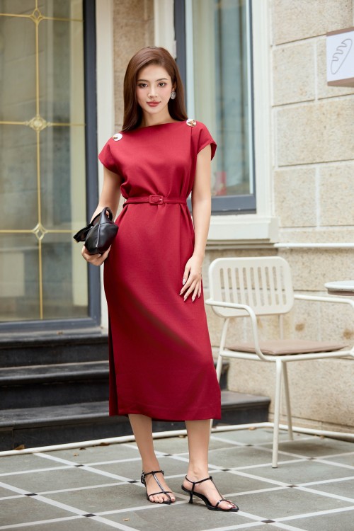 Dark Red Woven Loose Dress