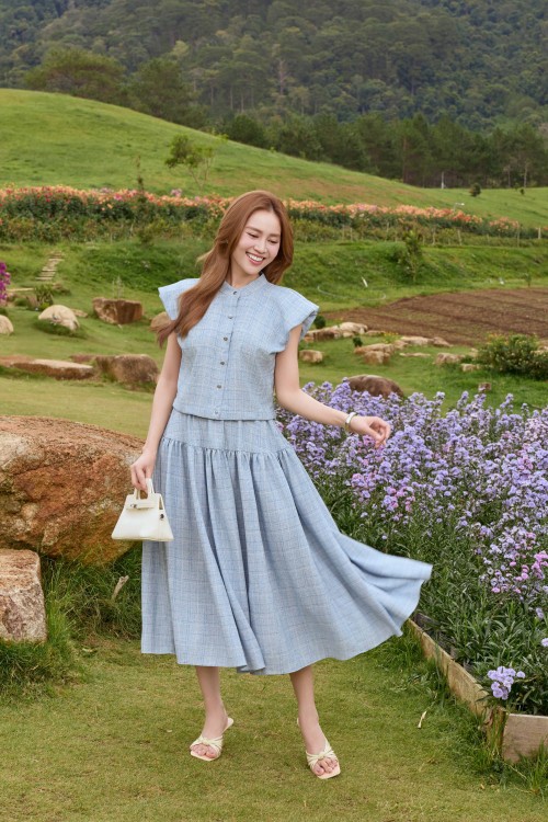Light Blue Woven Flared Skirt