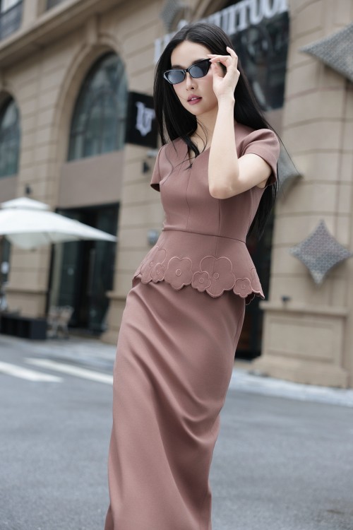 Brown Woven Pencil Dress