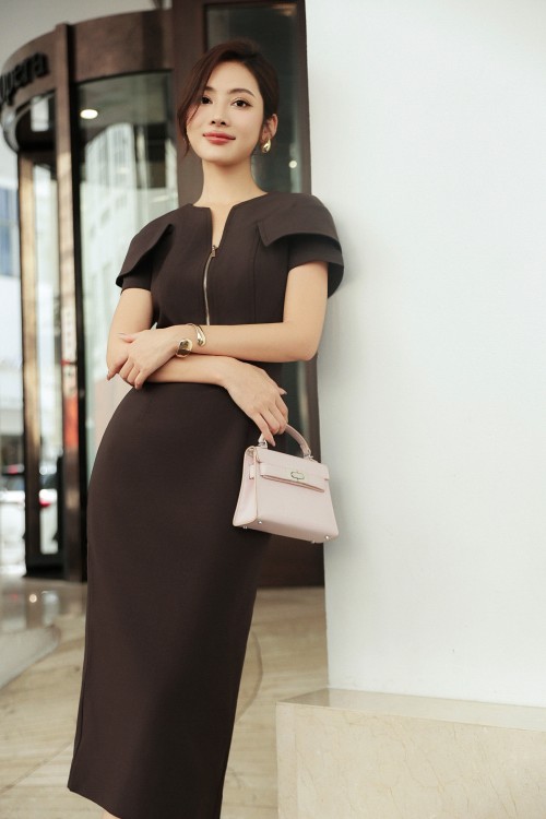 Chocolate Brown Woven Pencil Dress