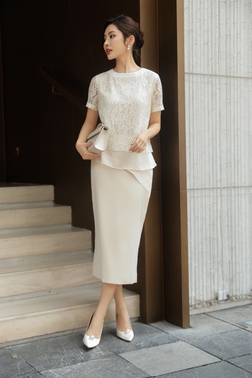 Cream Raw Pencil Dress