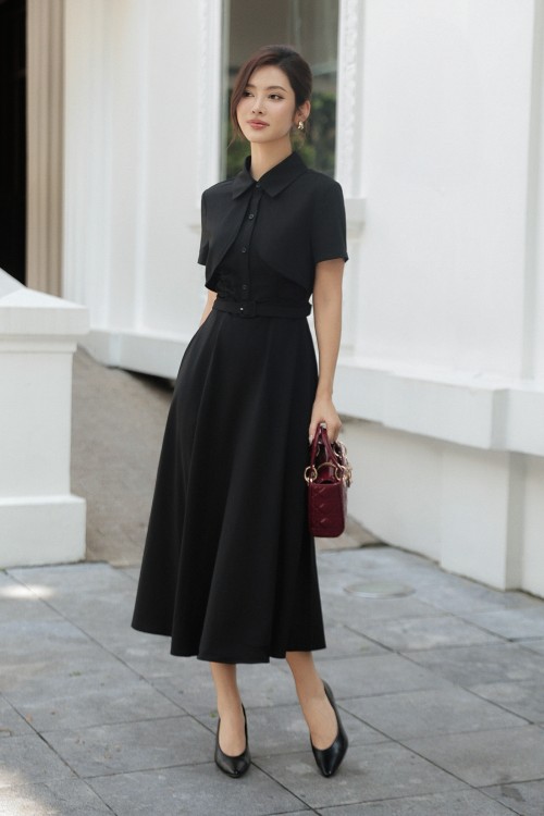 Black Woven Flared Dress