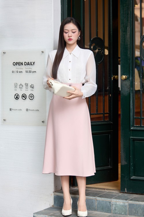 Light Pink Silk Flared Skirt
