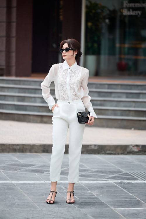 White Woven Baggy Pants