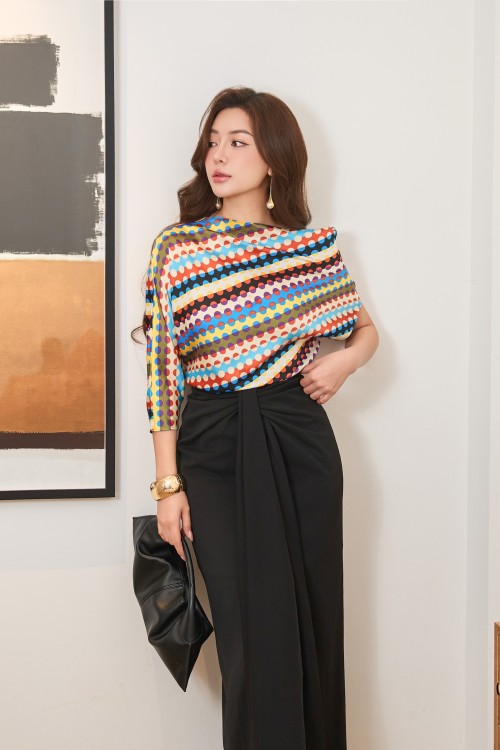 Multicolor Polka Dot Silk Top