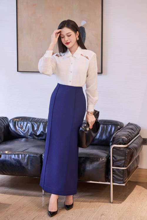 Navy Raw Loose Skirt