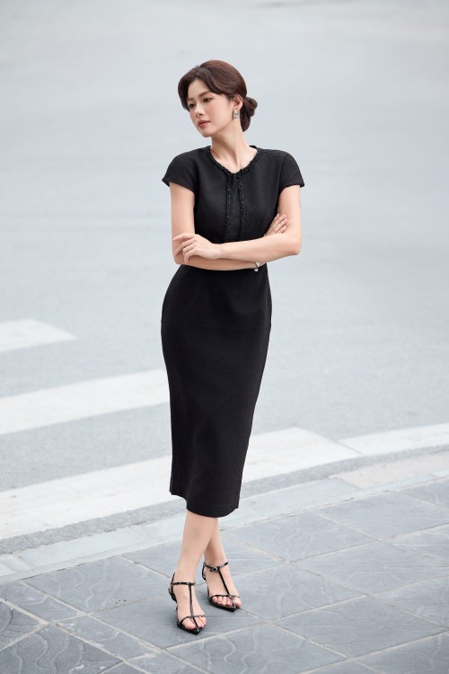 Black Woven Pencil Dress