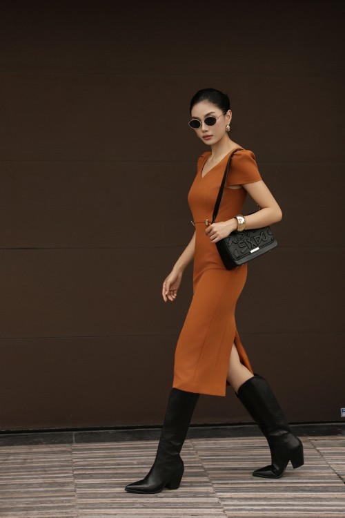 Ochre Woven Pencil Dress