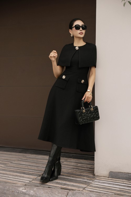 Black Woven Flared Dress