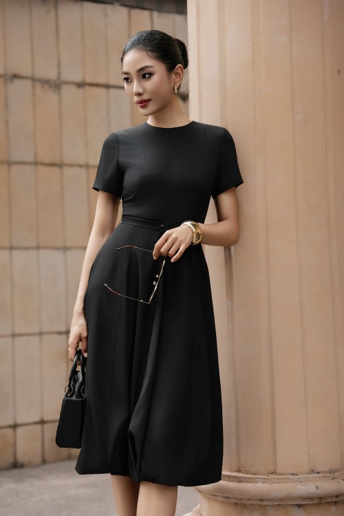 Black Woven Flared Dress