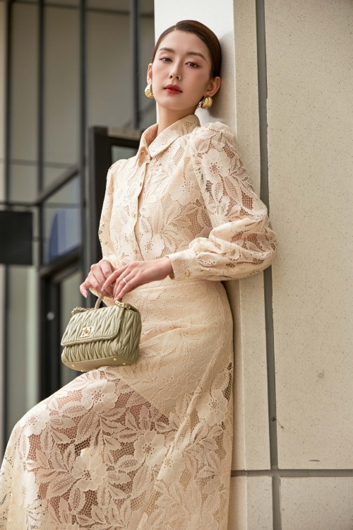 Dark Cream Lace Loose Pants