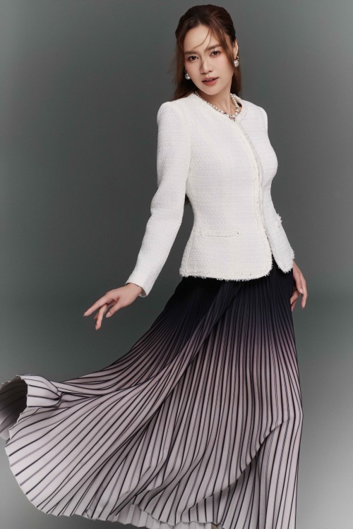 Sixdo Black & Gray Pleated Woven Flared Skirt