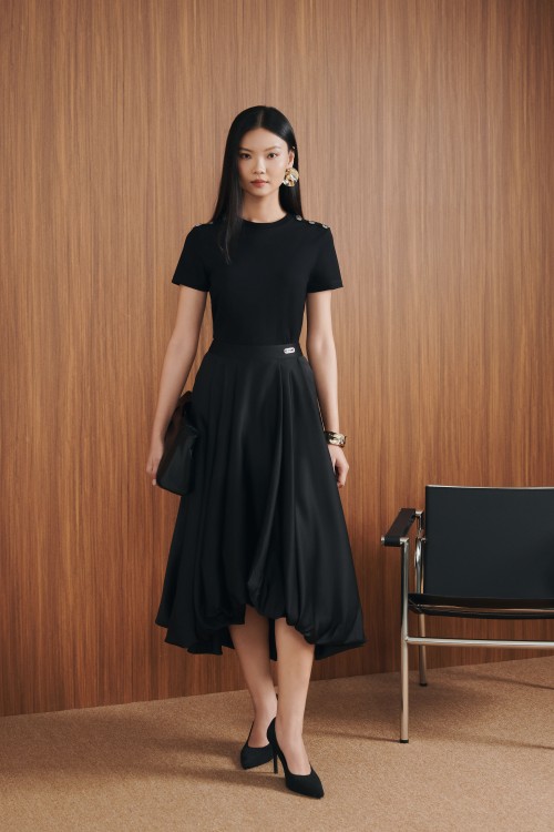 Black Taffeta Flared Skirt