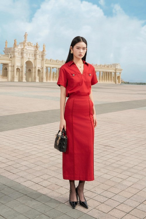 Red Tuytsi Pencil Skirt