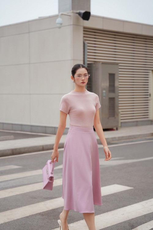 Mauve Woven Flared Skirt