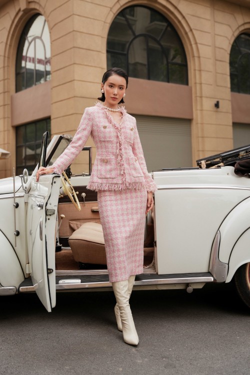 Pink Tweed Pencil Skirt