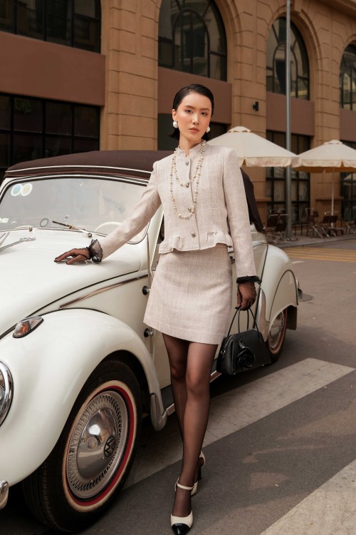 Dark Beige Tweed Mini Skirt