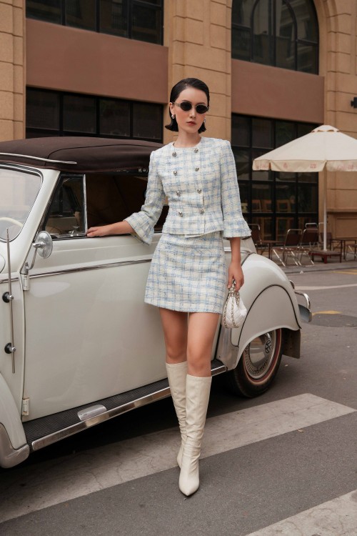 Cream Tweed Mini Skirt