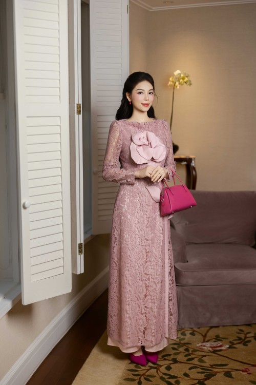 Light Murrey 3D Flower Lace Ao Dai