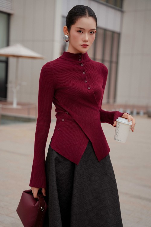 Long Sleeves Cross Knitted Wool Blouse