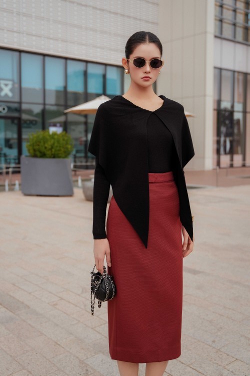 Black Long Sleeves Wool Blouse