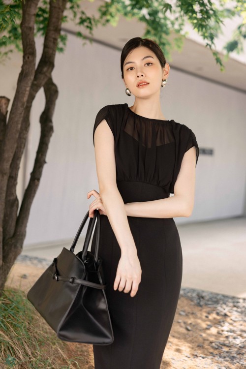 Sixdo Black Raw Pencil Dress
