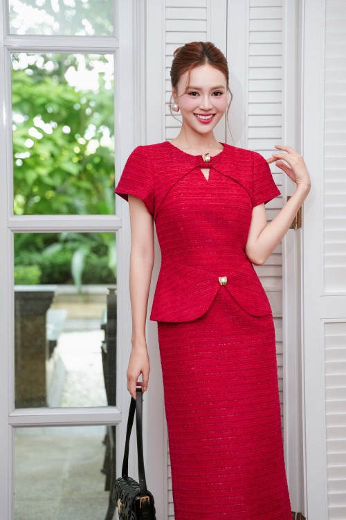Sixdo Red Tweed Pencil Dress