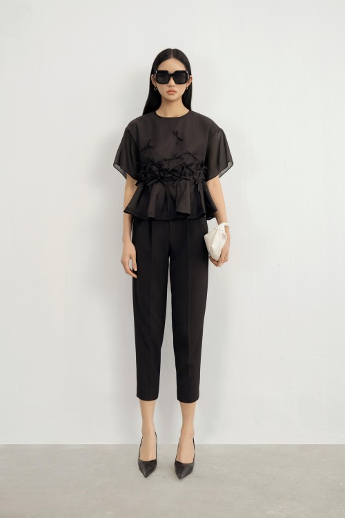 Sixdo Black Bowtie Organza Blouse