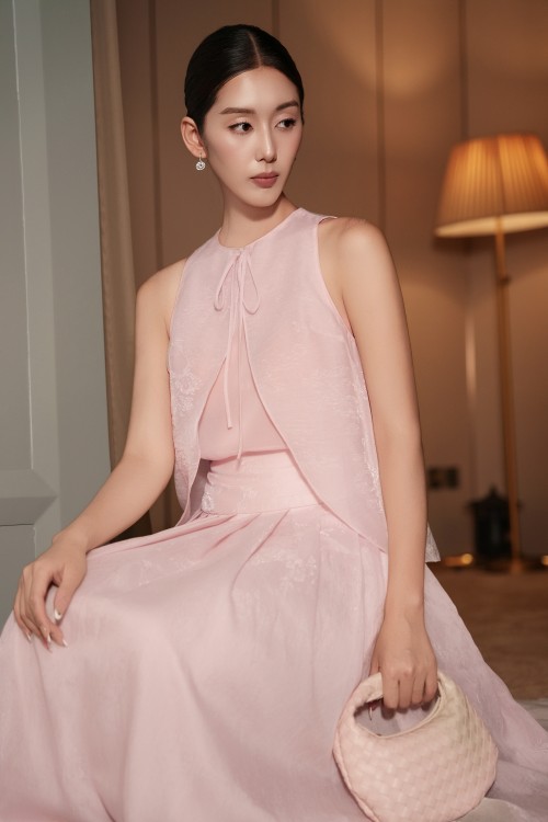 Sixdo Pink Organza Flared Skirt