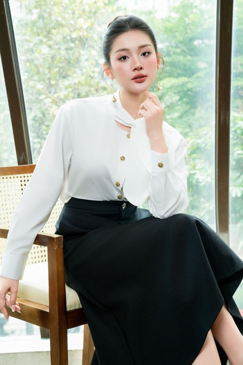 Sixdo Black Tendy Midi Skirt
