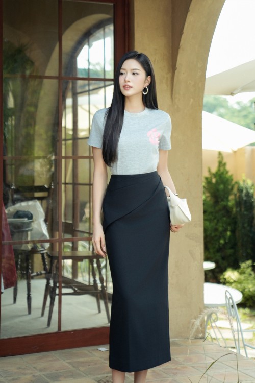 Sixdo Black Woven Pencil Skirt