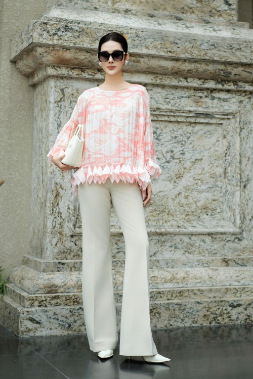 Sixdo Salmon Floral Woven Blouse