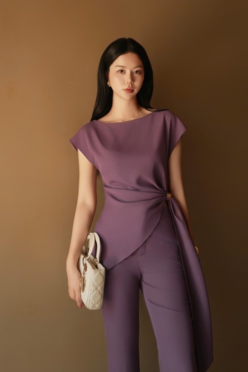 Sixdo Purple Silk Flared Pants