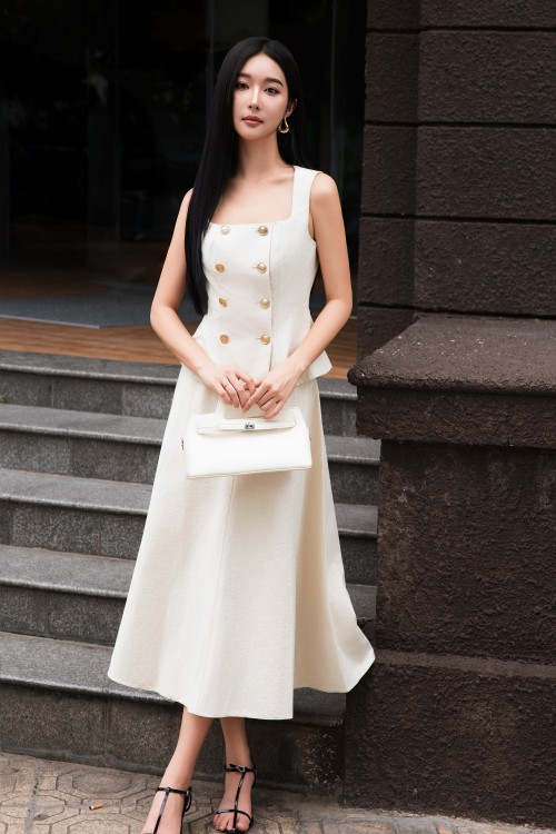 Dark Cream Raw Flared Skirt