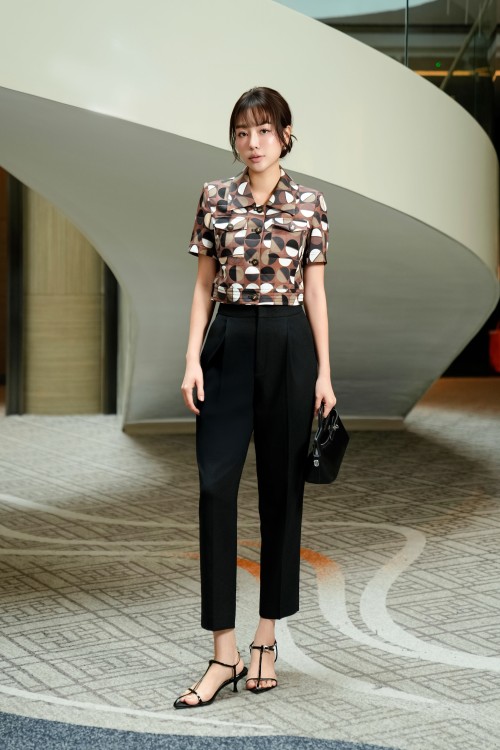 Sixdo Brown Polka Dot Cropped Raw Vest