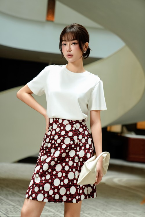 Sixdo Black With White Polka Dot Mini Raw Skirt