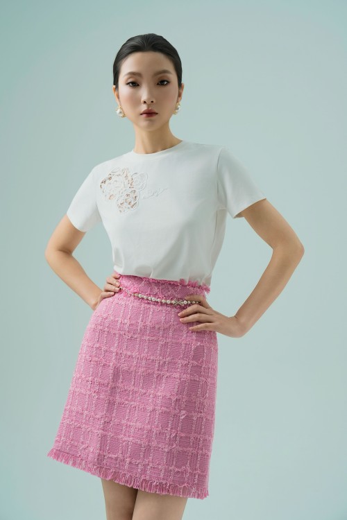 Sixdo Magenta A-line Mini Tweed Skirt