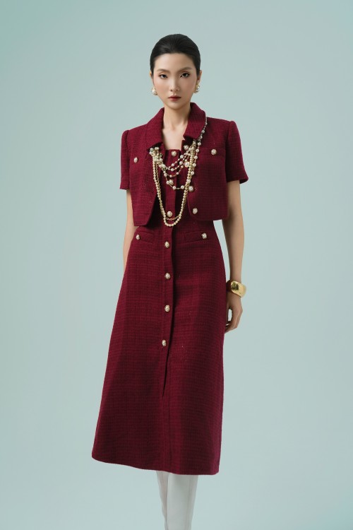 Sixdo Plum Short Sleeves Tweed Vest