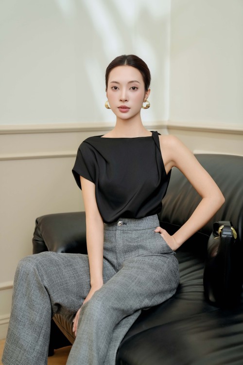 Sixdo Sparkle Black Woven Loose Pants