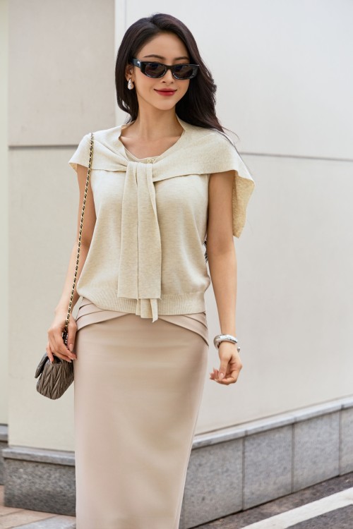 Sixdo Nude Woven Loose Skirt