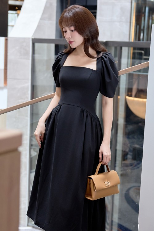 Sixdo Black Woven Flared Dress copy